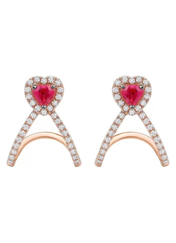 Fine Jewellery>LC COLLECTION JEWELLERY 18K Rose Gold Diamond Ruby Cuff Earrings