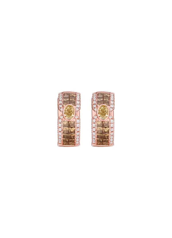 Fine Jewellery>LC COLLECTION JEWELLERY 18K Rose Gold Yellow And Brown Diamond Hoop Earrings