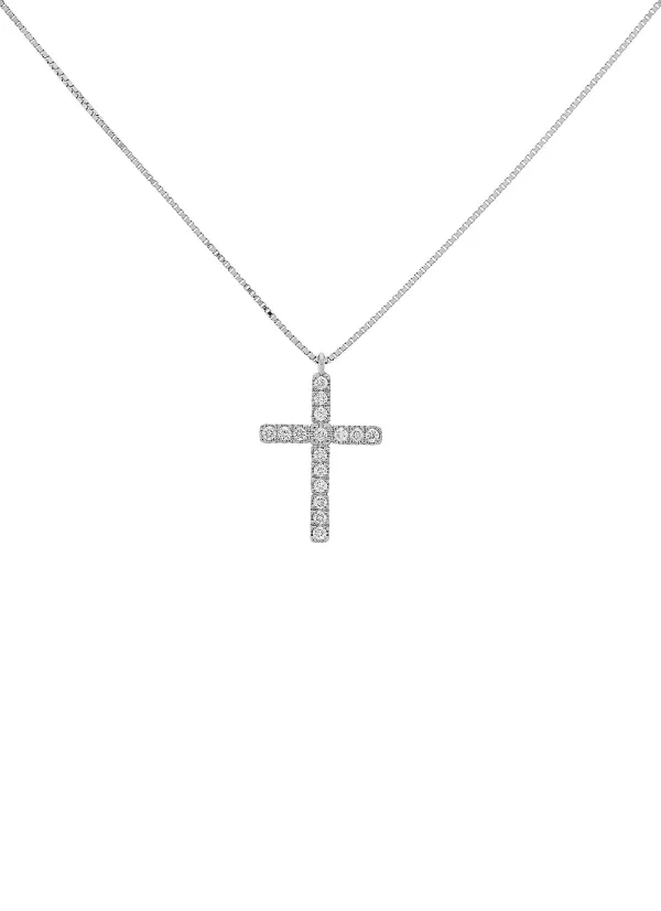 Fine Jewellery>LC COLLECTION JEWELLERY 18K White Gold Diamond Cross Pendant Necklace