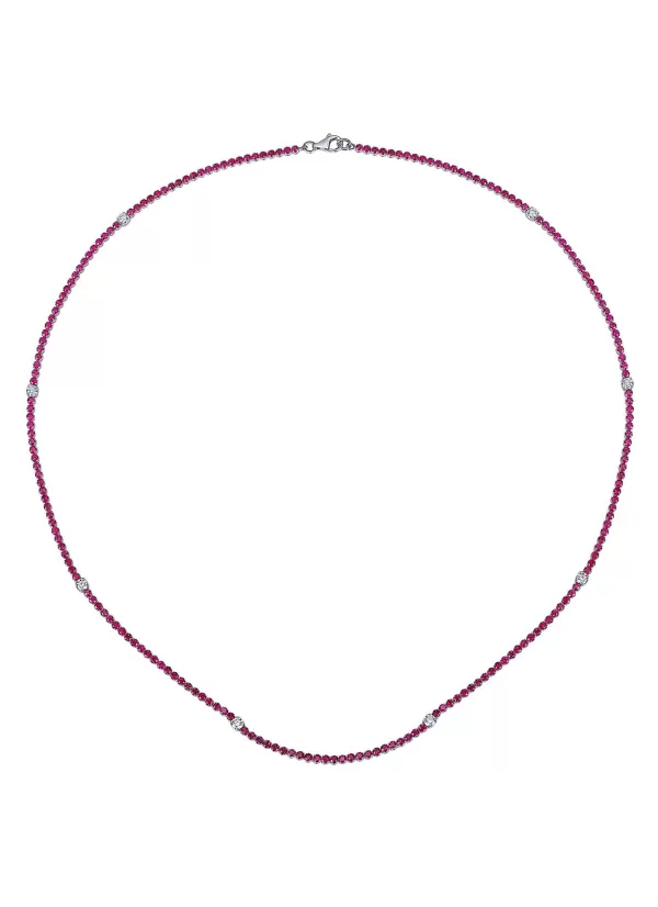 Fine Jewellery>LC COLLECTION JEWELLERY 18K White Gold Diamond Ruby Riviera Necklace — Size 18"