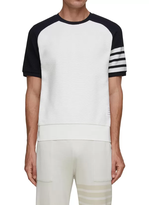 Pullovers & Hoodies>THOM BROWNE 4 Bar Raglan Sleeve Cotton T-Shirt