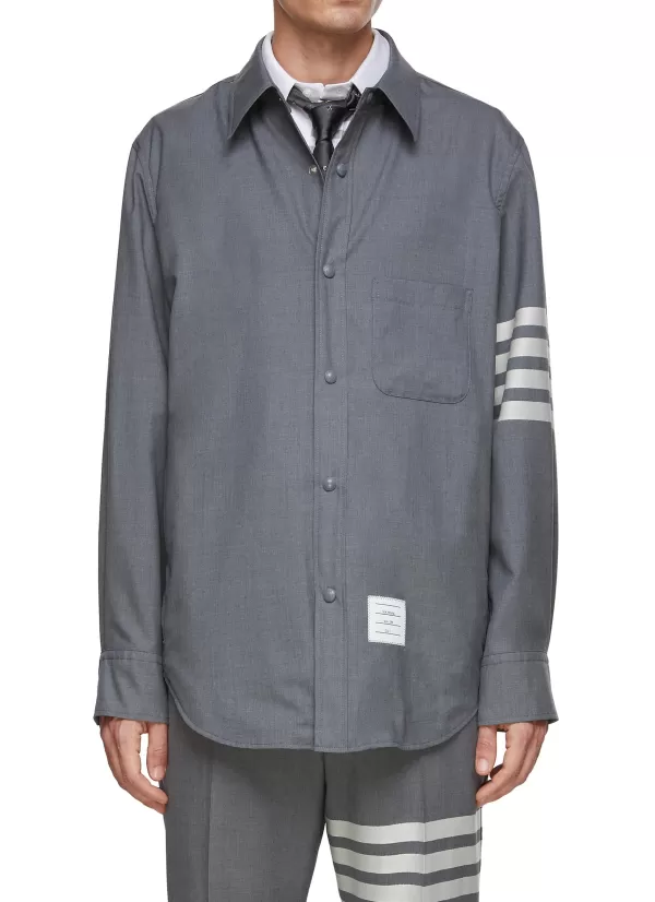 Jackets>THOM BROWNE 4 Bar Snap Front Shirt Jacket