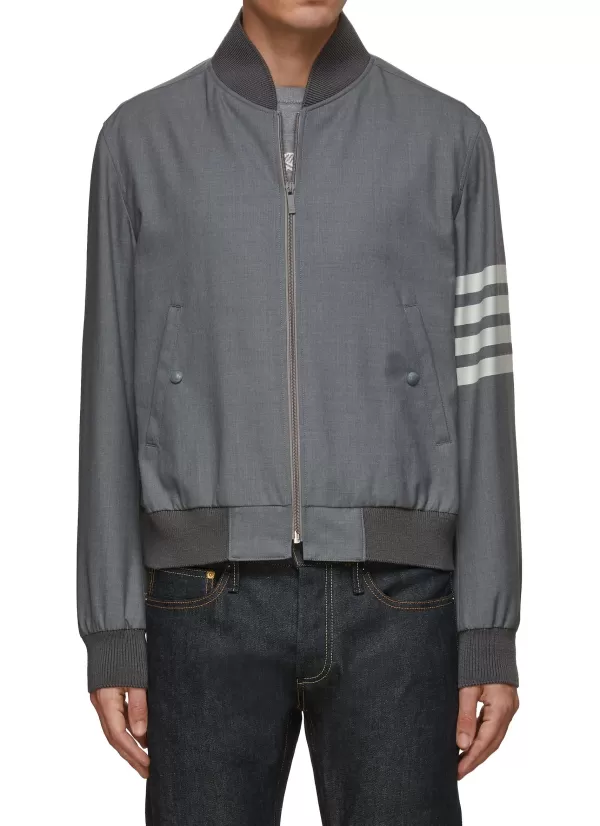 Jackets>THOM BROWNE 4-Bar Stripe Wool Knit Bomber Jacket