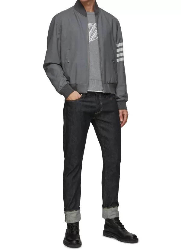 Jackets>THOM BROWNE 4-Bar Stripe Wool Knit Bomber Jacket