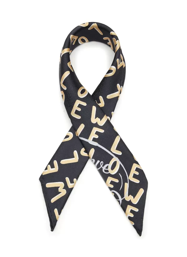 Scarves & Wraps>LOEWE All Over Graffiti Logo Silk Scarf