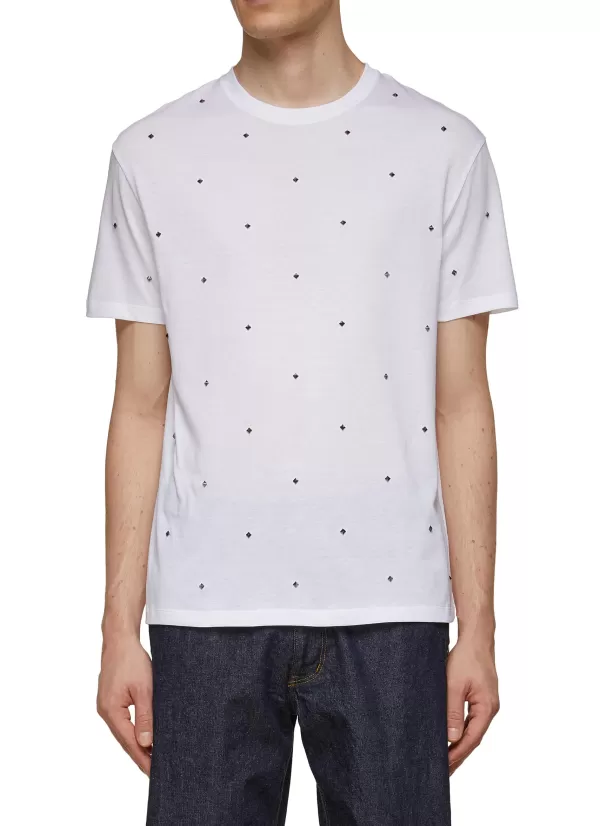 T-Shirts>VALENTINO All Over Spike Studs Regular Fit Cotton T-Shirt