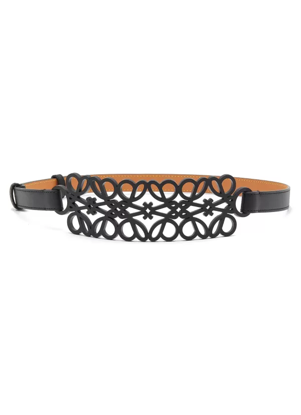 Belts>LOEWE Anagram Cutout Calfskin Leather Belt