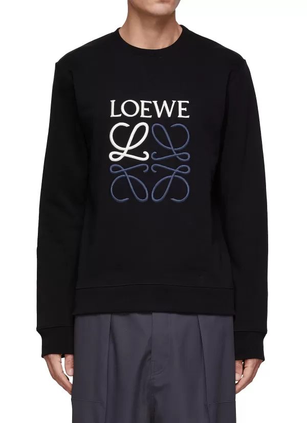 Pullovers & Hoodies>LOEWE Anagram Embroidered Crewneck Long Sleeve Cotton Sweatshirt