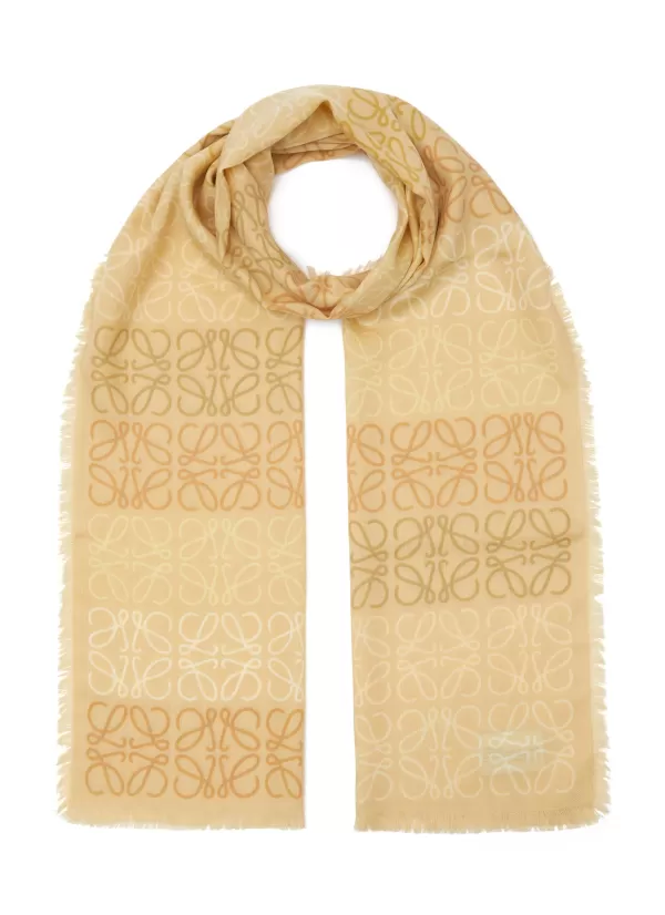 Scarves & Wraps>LOEWE Anagram Jacquard Fringed Wool Blend Scarf