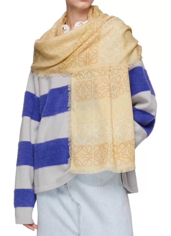 Scarves & Wraps>LOEWE Anagram Jacquard Fringed Wool Blend Scarf