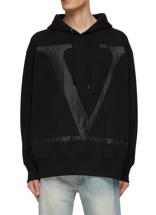 Pullovers & Hoodies>VALENTINO Applique Contrast Nylon Logo Hoodie