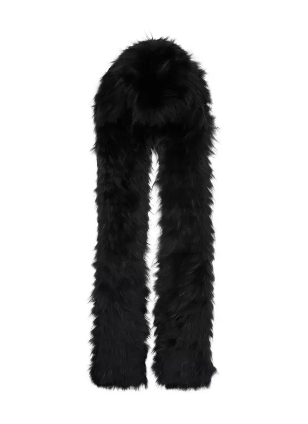 Scarves & Wraps>SIMONETTA RAVIZZA Aries Silver Fox Fur Hooded Scarf