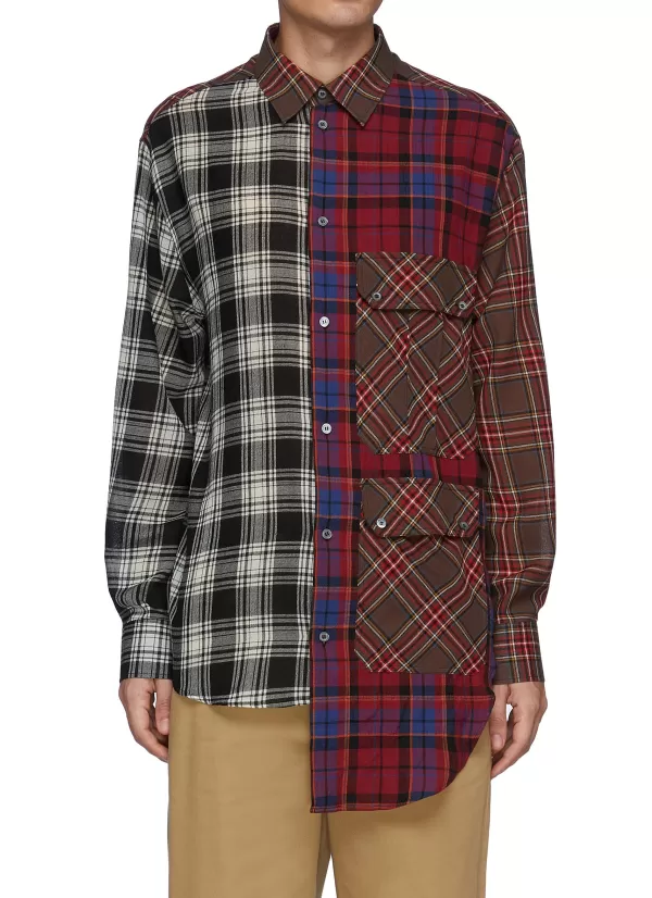 Shirts>LOEWE Asymmetric Chequered Patchwork Cotton Shirt