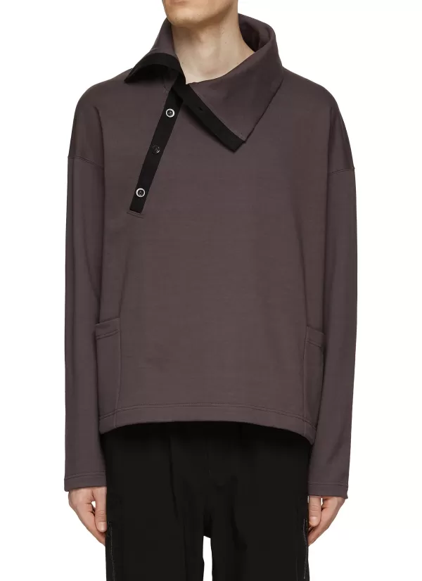 Pullovers & Hoodies>THE VIRIDI-ANNE Asymmetrical Stand Collar Sweatshirt