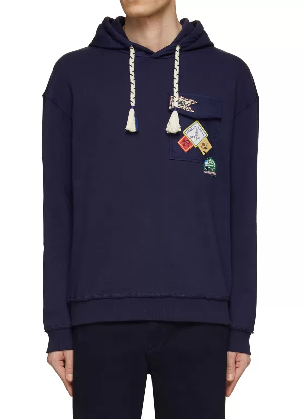 Pullovers & Hoodies>SCOTCH & SODA Badge Pocket Contrasting Drawstring Hoodie