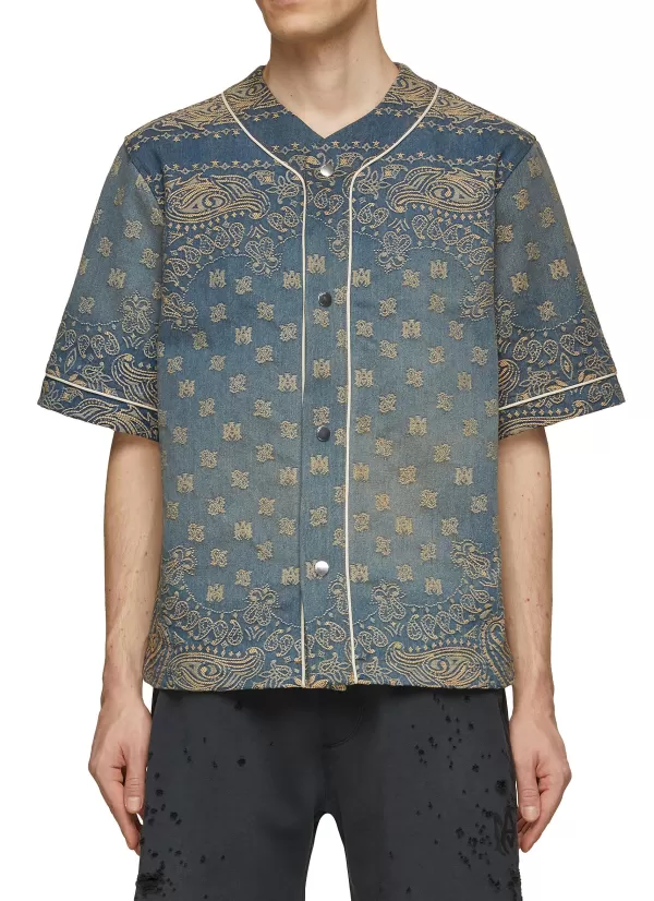 Shirts>AMIRI Bandana Jacquard Denim Baseball Shirt