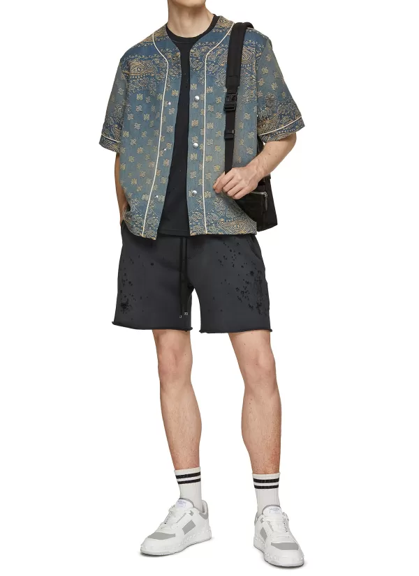 Shirts>AMIRI Bandana Jacquard Denim Baseball Shirt