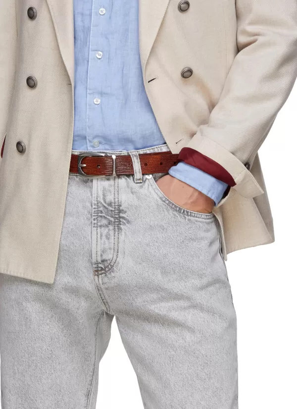 Belts>BRUNELLO CUCINELLI Bark Effect Leather Belt