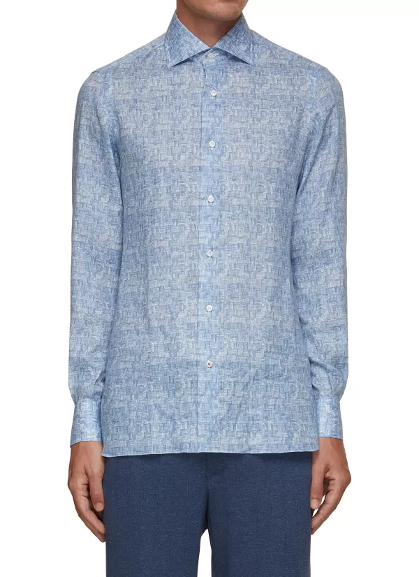 Shirts>ISAIA Basket Weave Print Shirt