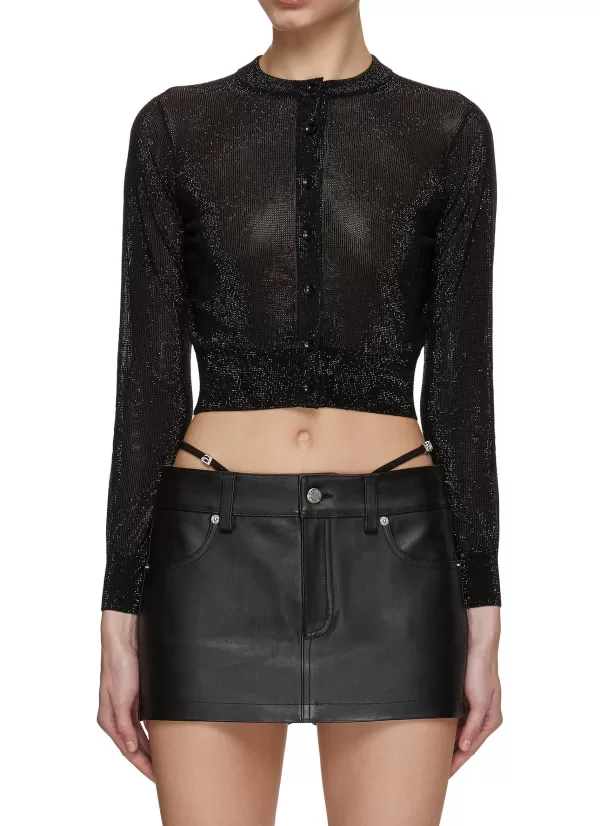 Knitwear>ALEXANDER WANG Beaded Hotfix Cropped Crewneck Cardigan