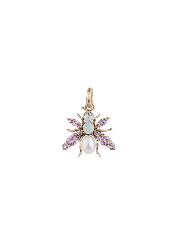 Fine Jewellery>STORROW JEWELRY Beatrice Bee 14K Gold Pink Sapphire Pearl Charm