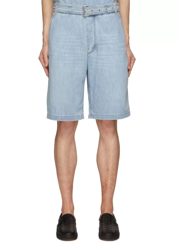 Pants>BOTTEGA VENETA Belted Light Bleach Denim Shorts