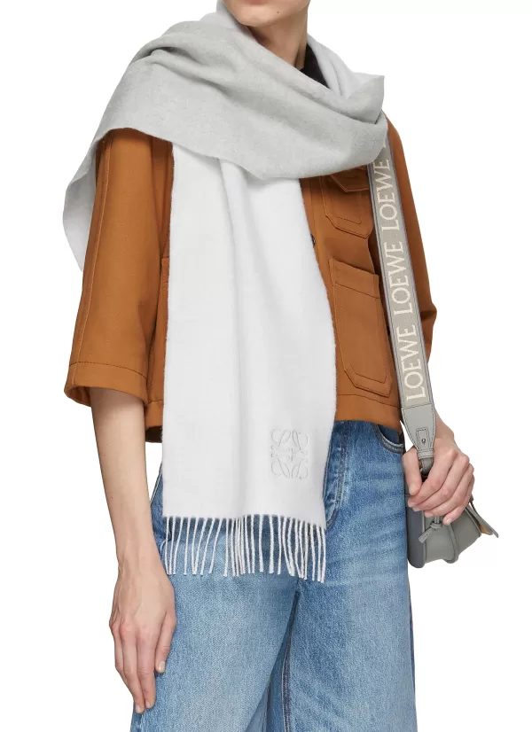 Scarves & Wraps>LOEWE Bicoloured Wool Cashmere Blend Fringed Scarf