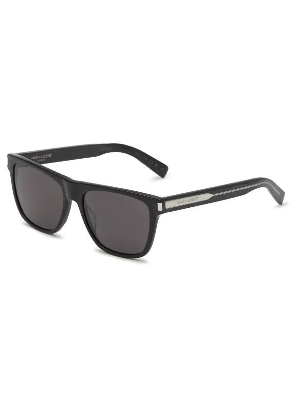 Eyewear>SAINT LAURENT Black Panthos Acetate Sunglasses