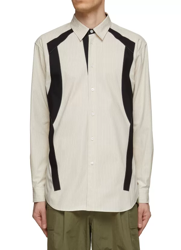 Shirts>KHOKI Black Patched Striped Cotton Shirt