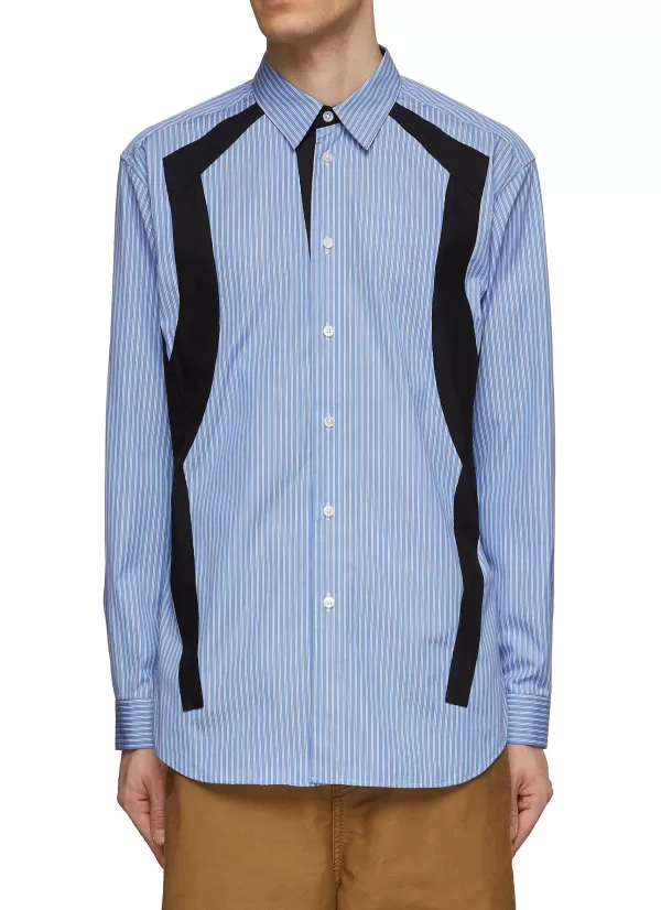 Shirts>KHOKI Black Patched Striped Cotton Shirt