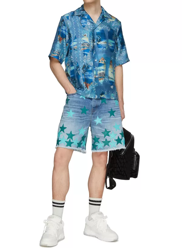 Shirts>AMIRI Bleach Bandana Island Print Bowling Shirt