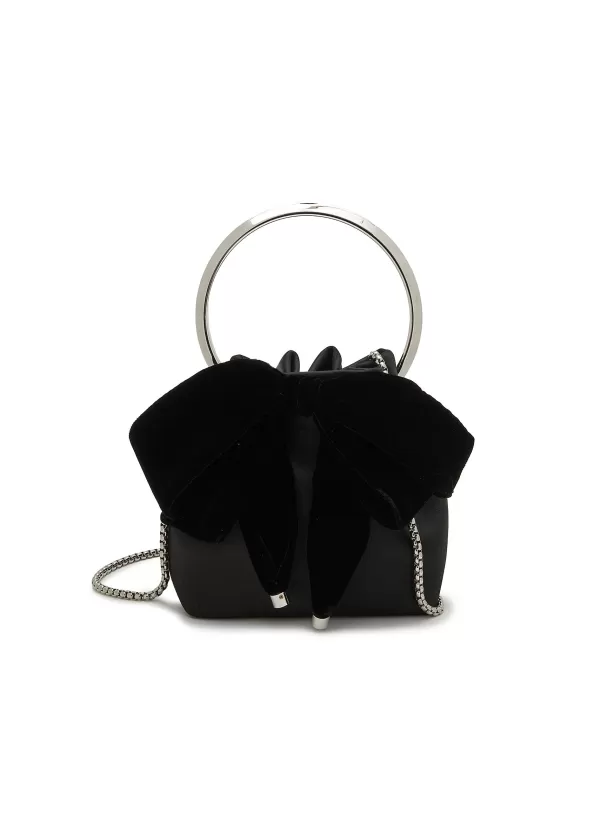 Clutch Bags>JIMMY CHOO Bon Bon Velvet Bow Satin Bucket Bag