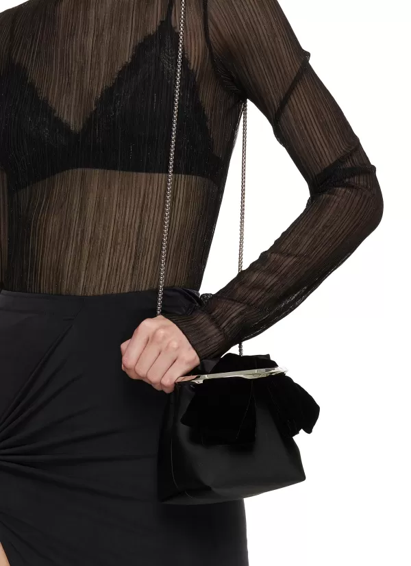 Clutch Bags>JIMMY CHOO Bon Bon Velvet Bow Satin Bucket Bag