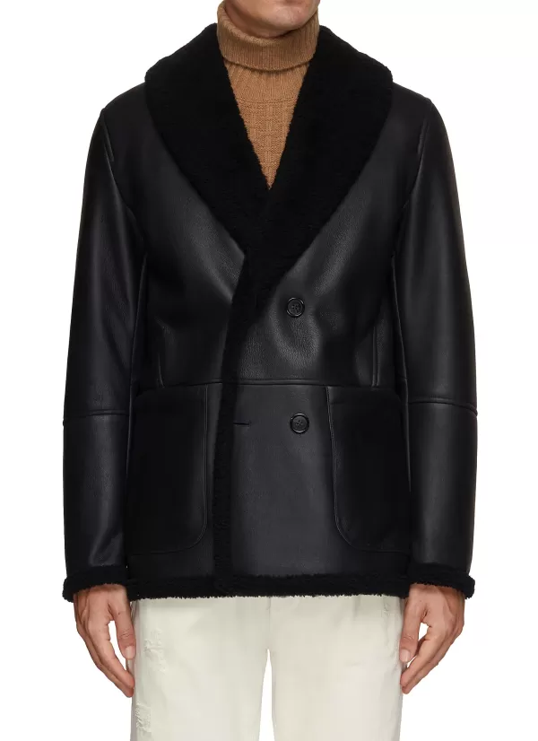 Coats>ISAIA Bouble Breasted Leather Shearling Coat