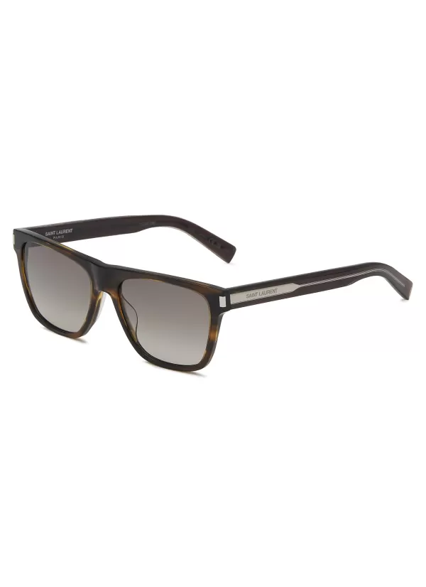 Eyewear>SAINT LAURENT Brown Panthos Acetate Sunglasses