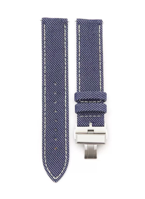 Watches>CUSTOM T. WATCH ATELIER Brushed Steel Butterfly Clasp Denim Watch Strap