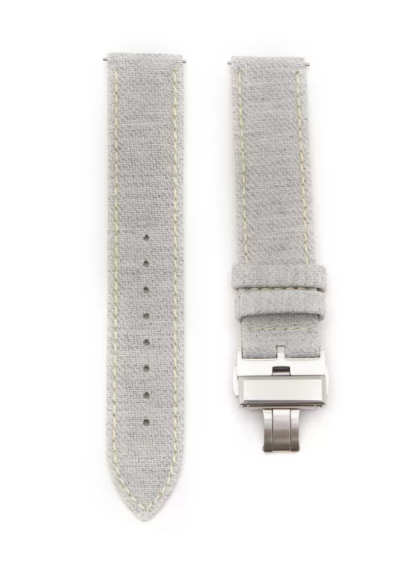 Watches>CUSTOM T. WATCH ATELIER Brushed Steel Butterfly Clasp Fabric Watch Strap