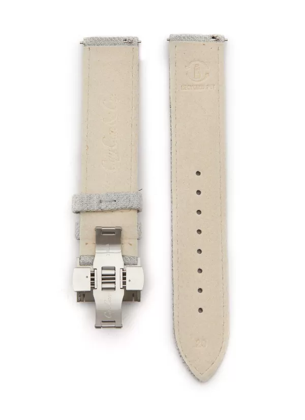 Watches>CUSTOM T. WATCH ATELIER Brushed Steel Butterfly Clasp Fabric Watch Strap