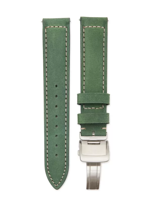 Watches>CUSTOM T. WATCH ATELIER Brushed Steel Deployant Clasp Leather Watch Strap