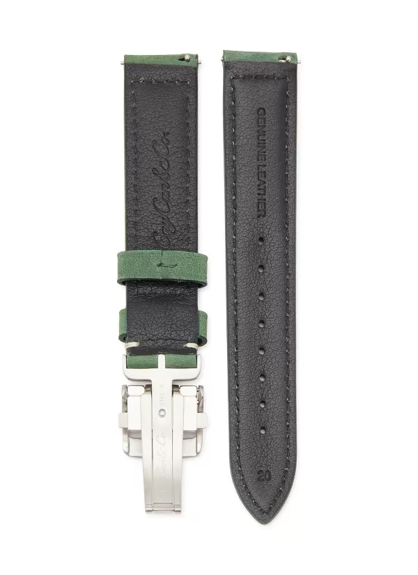 Watches>CUSTOM T. WATCH ATELIER Brushed Steel Deployant Clasp Leather Watch Strap