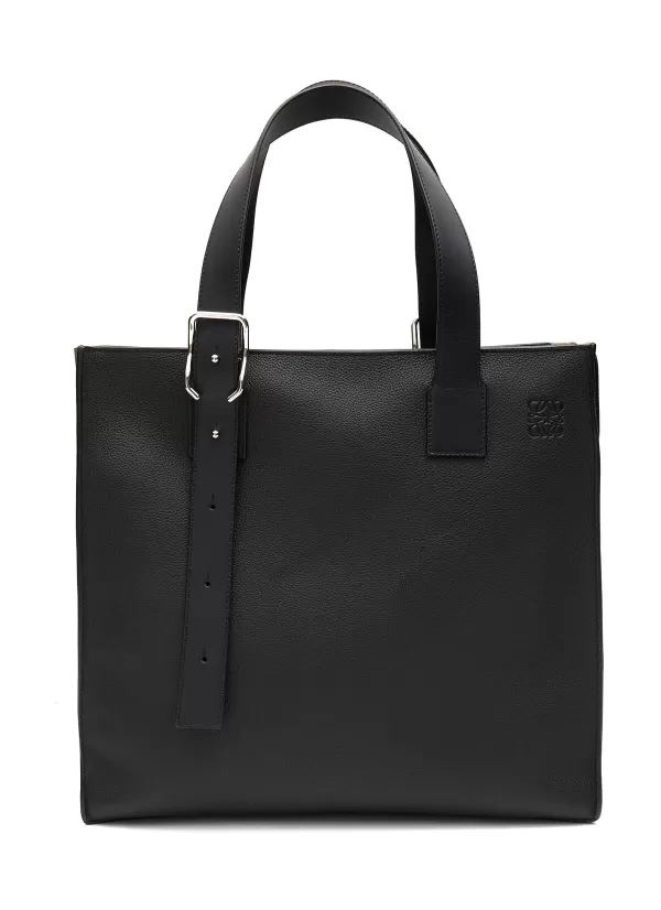 Tote Bags>LOEWE Buckled Handle Leather Zipped Tote Bag