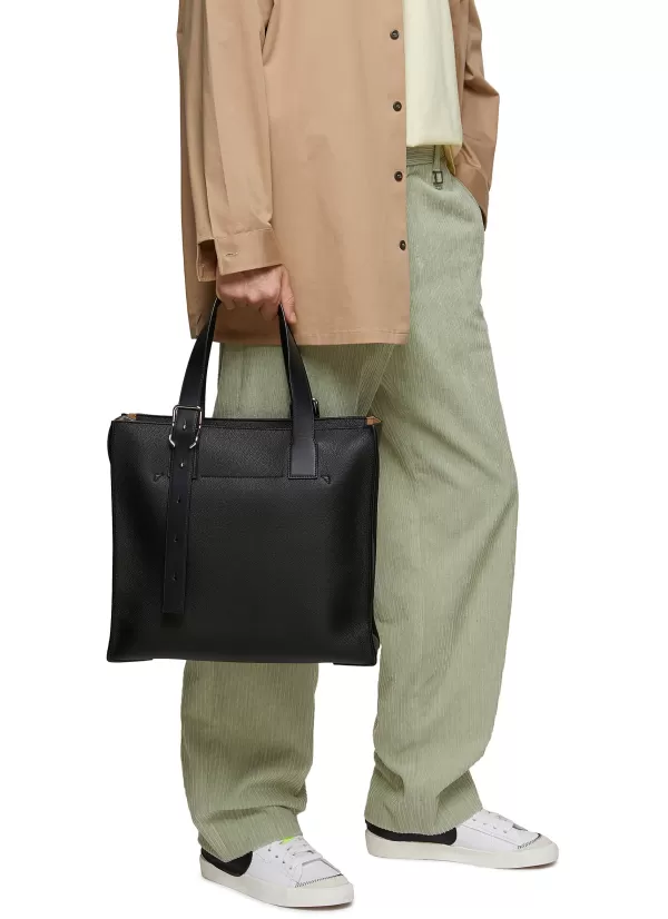 Tote Bags>LOEWE Buckled Handle Leather Zipped Tote Bag