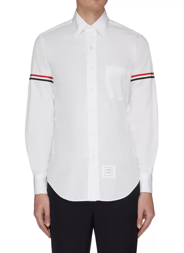 Shirts>THOM BROWNE Button Embellished Armband Button-Up Shirt