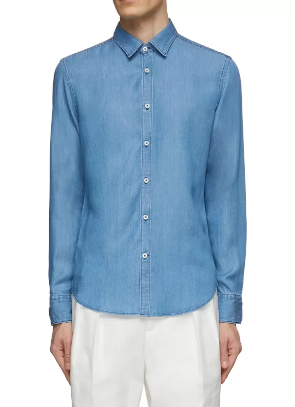 Shirts>CANALI Button Up Denim Shirt