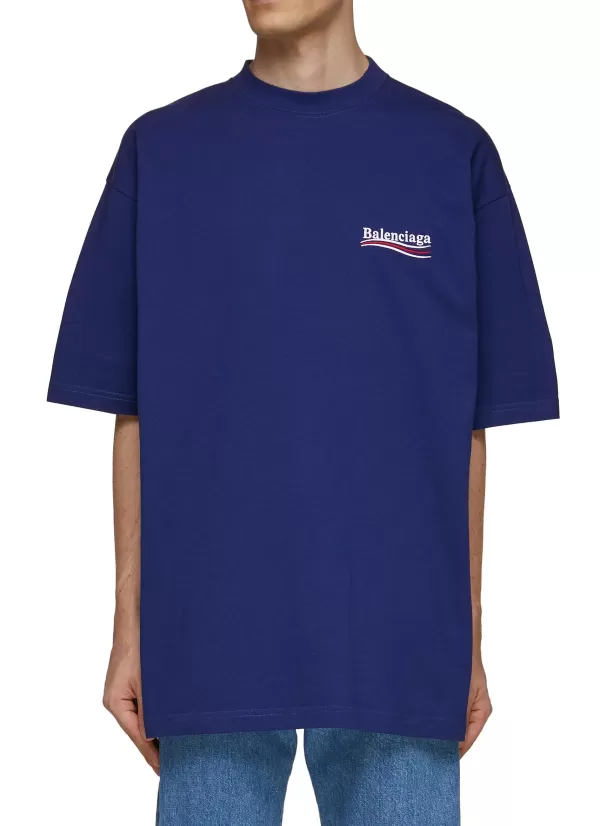 T-Shirts>BALENCIAGA Campaign Logo Large Fit Cotton Crewneck T-Shirt