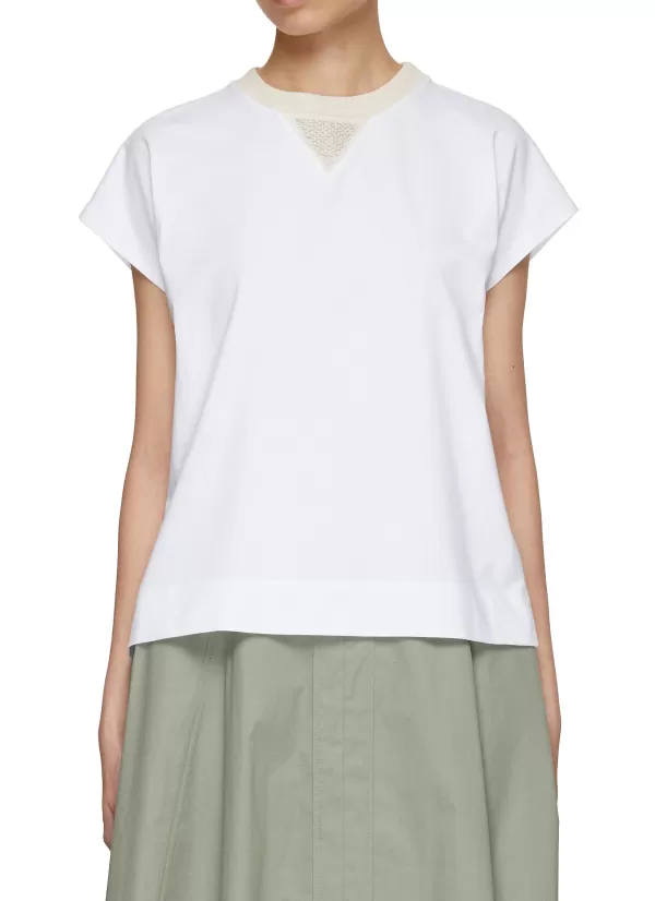 Tops>PESERICO Cap Sleeve Knit Neckline T-Shirt