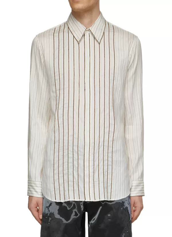 Shirts>DRIES VAN NOTEN Chain Embellished Silk Cotton Shirt