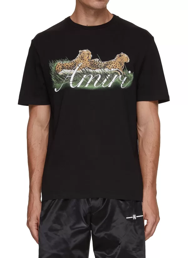 T-Shirts>AMIRI Cheetah Motif Logo T-Shirt