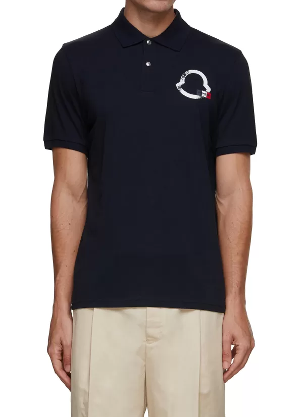 Polos>MONCLER Chest Logo Print Polo Shirt