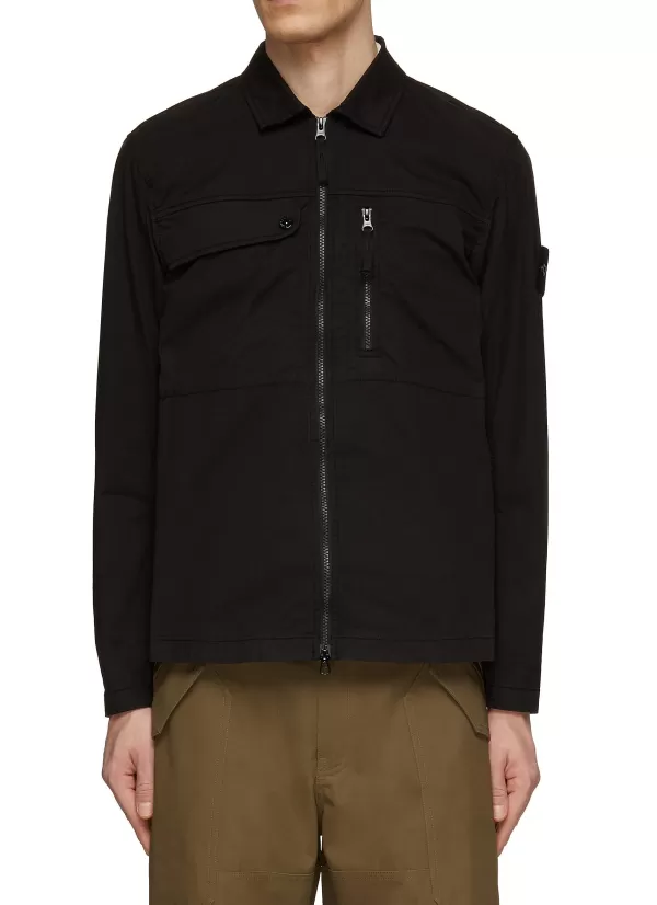 Shirts>STONE ISLAND Chest Pocket Zip Up Shirt Jacket